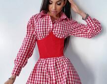 Платье-рубашка в клетку с корсетом на косточках со шнуровкой Платье-рубашка в клетку с корсетом на косточках со шнуровкой | PUSHKA SHOP