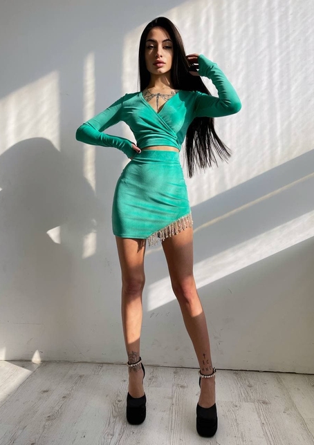 Оксамитовий комплект, декорований бахромою зі страз | PUSHKA SHOP