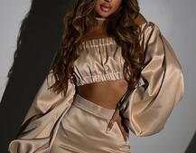 Атласний комплект, декорований стразами Ручна робота, прикраса пришита  | PUSHKA SHOP