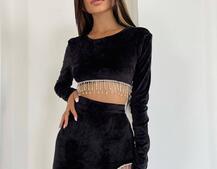 Оксамитовий комплект, декорований бахромою зі страз | PUSHKA SHOP