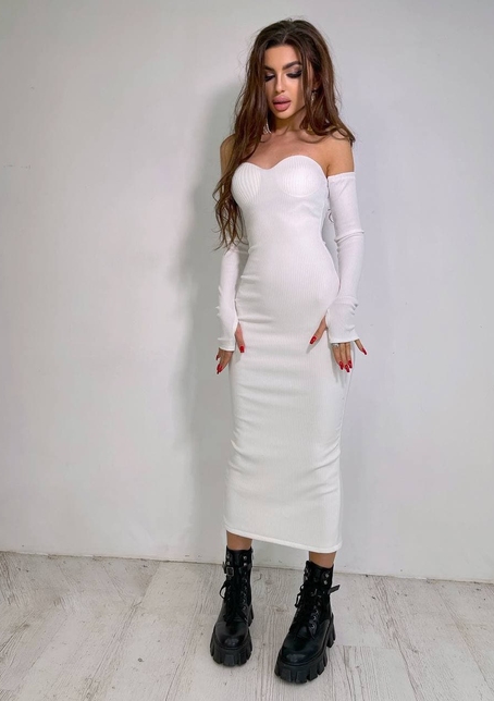 Облегающее платье  миди с чашечками с эффектом push up  | PUSHKA SHOP