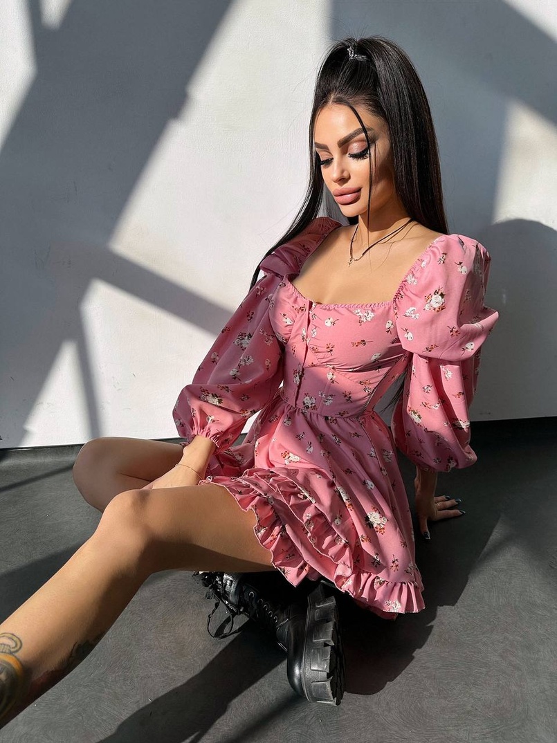 Лялькова сукня з пишною спідницею та корсетним верхом з ніжним квітковим принтом  | PUSHKA SHOP