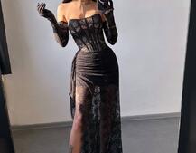 Мереживна сукня максі з рукавичками  | PUSHKA SHOP