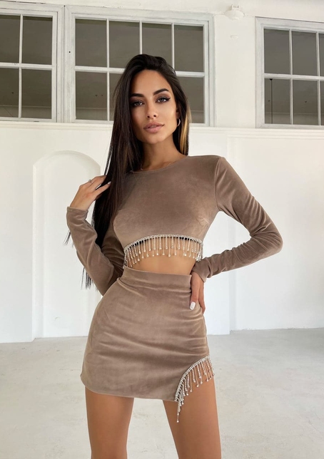 Оксамитовий комплект, декорований бахромою зі страз Оксамитовий комплект, декорований бахромою зі страз | PUSHKA SHOP