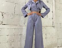 Укорочённый пиджак с завязками на талии и расклешоные брюки  Укорочённый пиджак с завязками на талии и расклешоные брюки  | PUSHKA SHOP