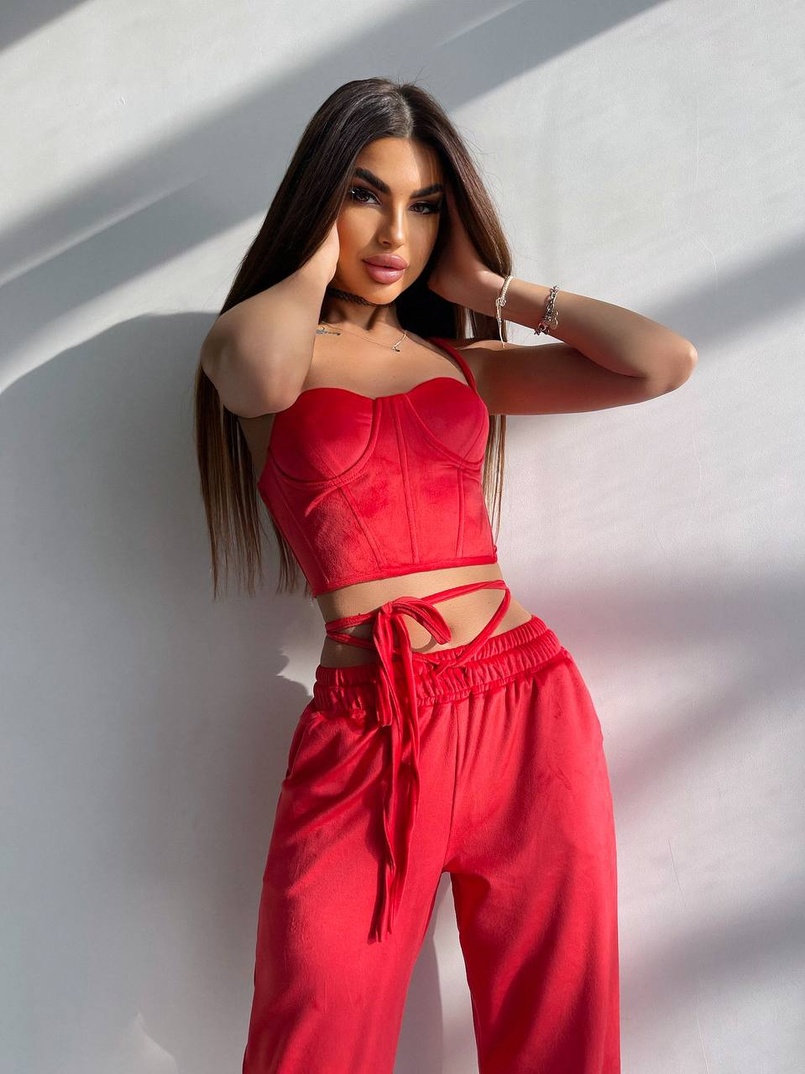 Велюровий комплект трійка: кофта + корсет з чашечками + джогери  | PUSHKA SHOP