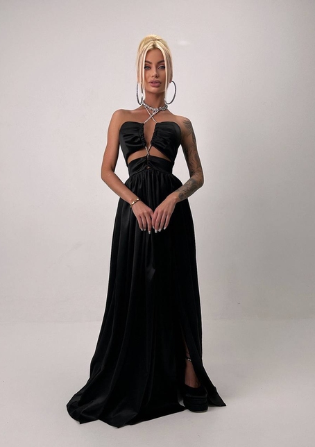 Атласна сукня максі із шнуром зі стразами  | PUSHKA SHOP