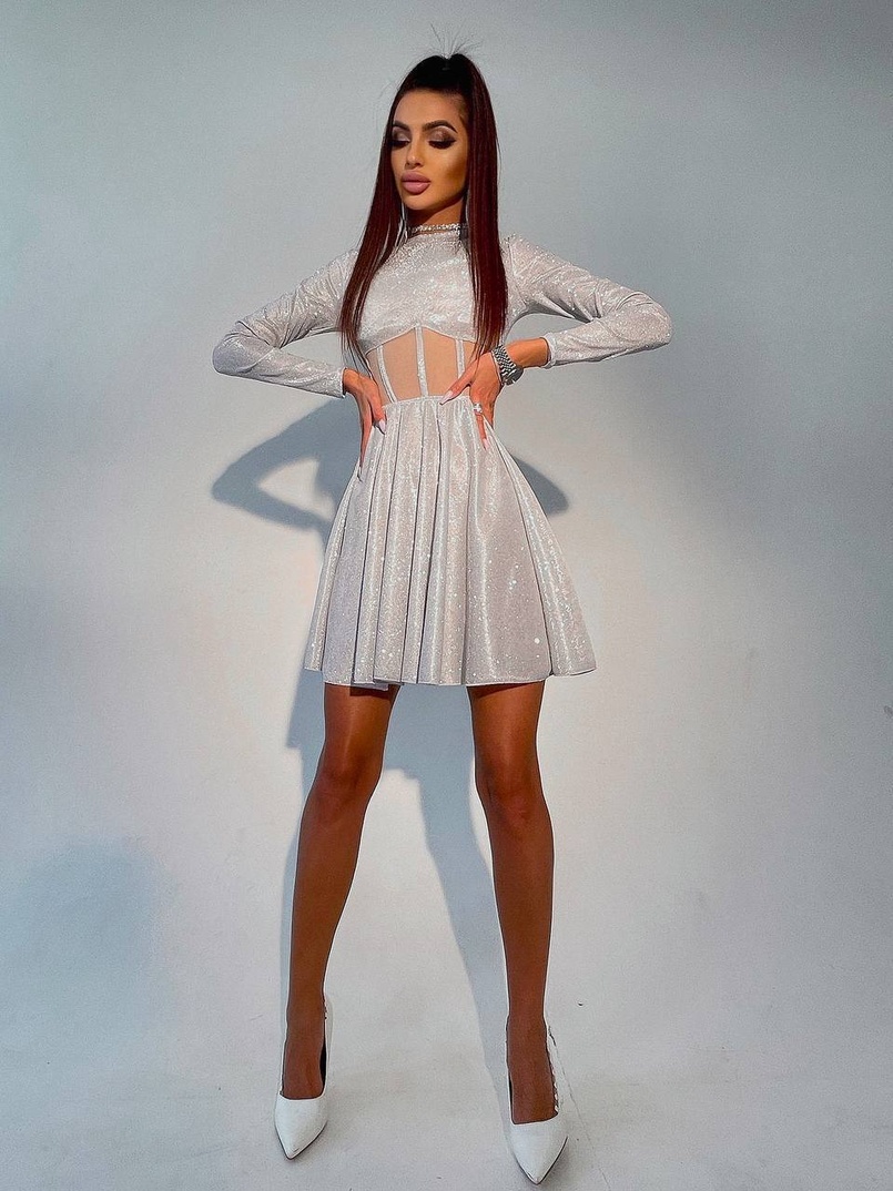 Приталена блискуча сукня з корсетною вставкою та пишною спідницею-сонцем | PUSHKA SHOP