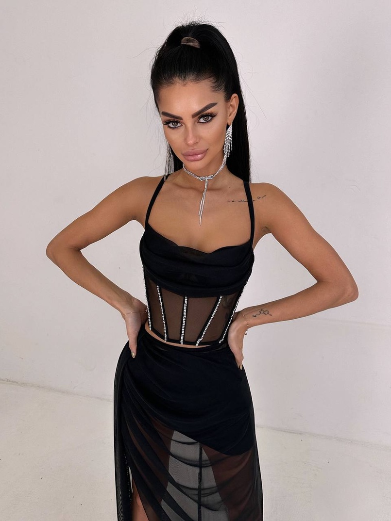 Комплект: корсет декорований стразами + спідниця максі  | PUSHKA SHOP