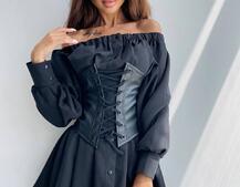 Приталена сукня-сорочка на плічках з корсетом з еко-шкіри Приталена сукня-сорочка на плічках з корсетом з еко-шкіри | PUSHKA SHOP