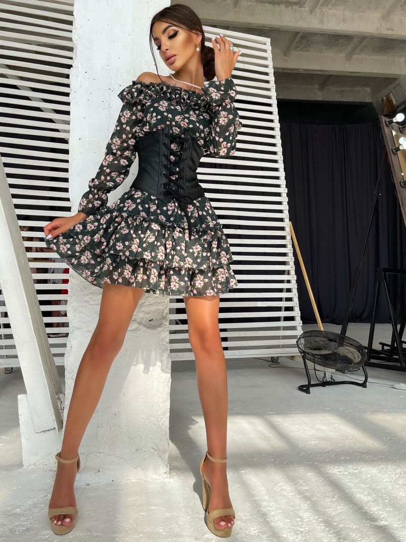 Шифоновое платье с рюшами на подкладке Шифоновое платье с рюшами на подкладке | PUSHKA SHOP