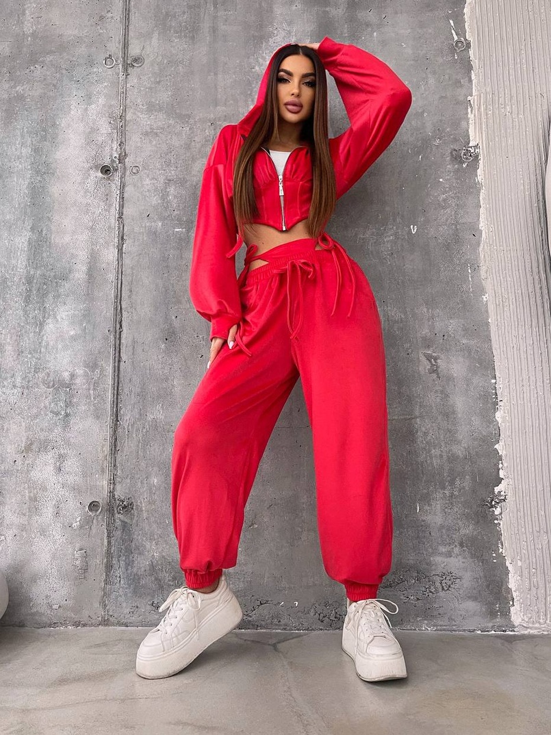 Велюровий комплект: кофта з корсетними елементами + джогери з імітацією трусиків | PUSHKA SHOP