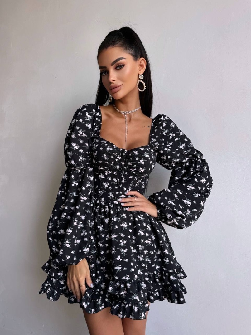 Сукня з квітковим принтом з воланами на ґудзиках  Сукня з квітковим принтом з воланами на ґудзиках  | PUSHKA SHOP