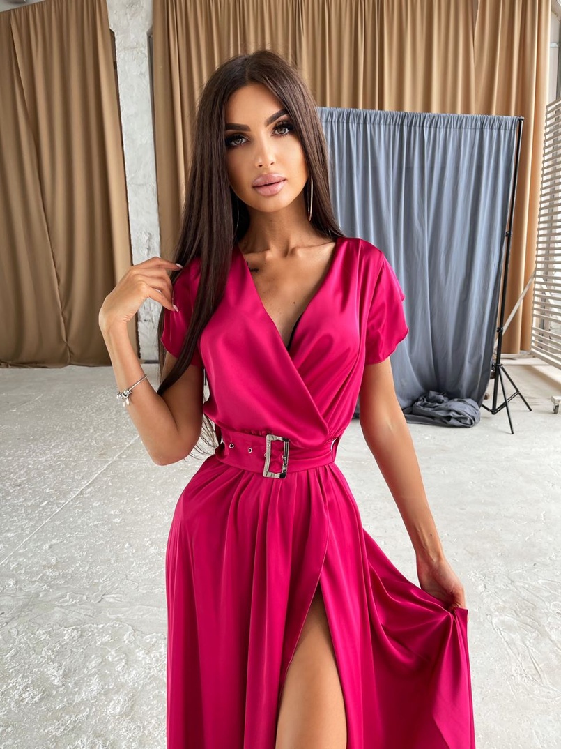 Шелковое платье-миди с широким поясом  | PUSHKA SHOP