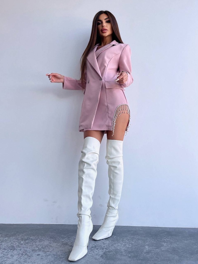 Приталена сукня-піджак, декорована бахромою зі страз | PUSHKA SHOP