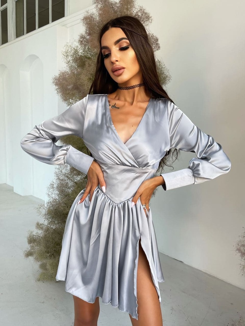 Шелковое платье  с разрезом  + корсет из эко-кож Шелковое платье  с разрезом  + корсет из эко-кож | PUSHKA SHOP