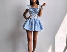 Сукня в клітинку декорована мереживом  | PUSHKA SHOP