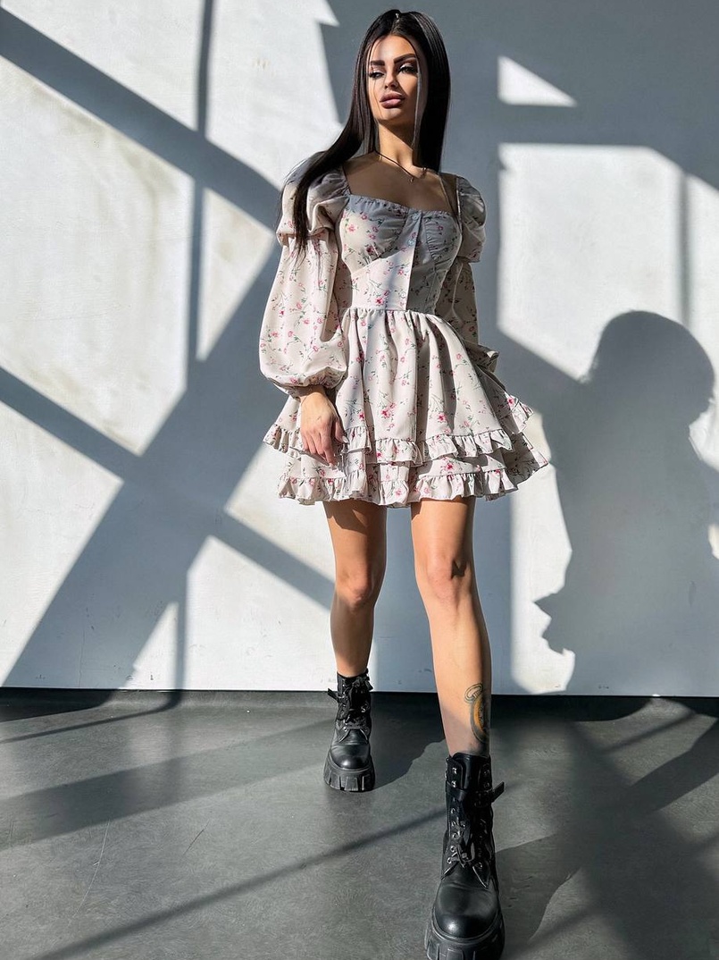 Лялькова сукня з пишною спідницею та корсетним верхом з ніжним квітковим принтом  | PUSHKA SHOP