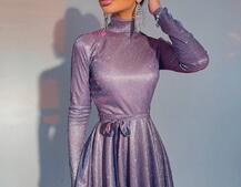 Блискуча сукня з розкльошеною спідницею та високим коміром | PUSHKA SHOP