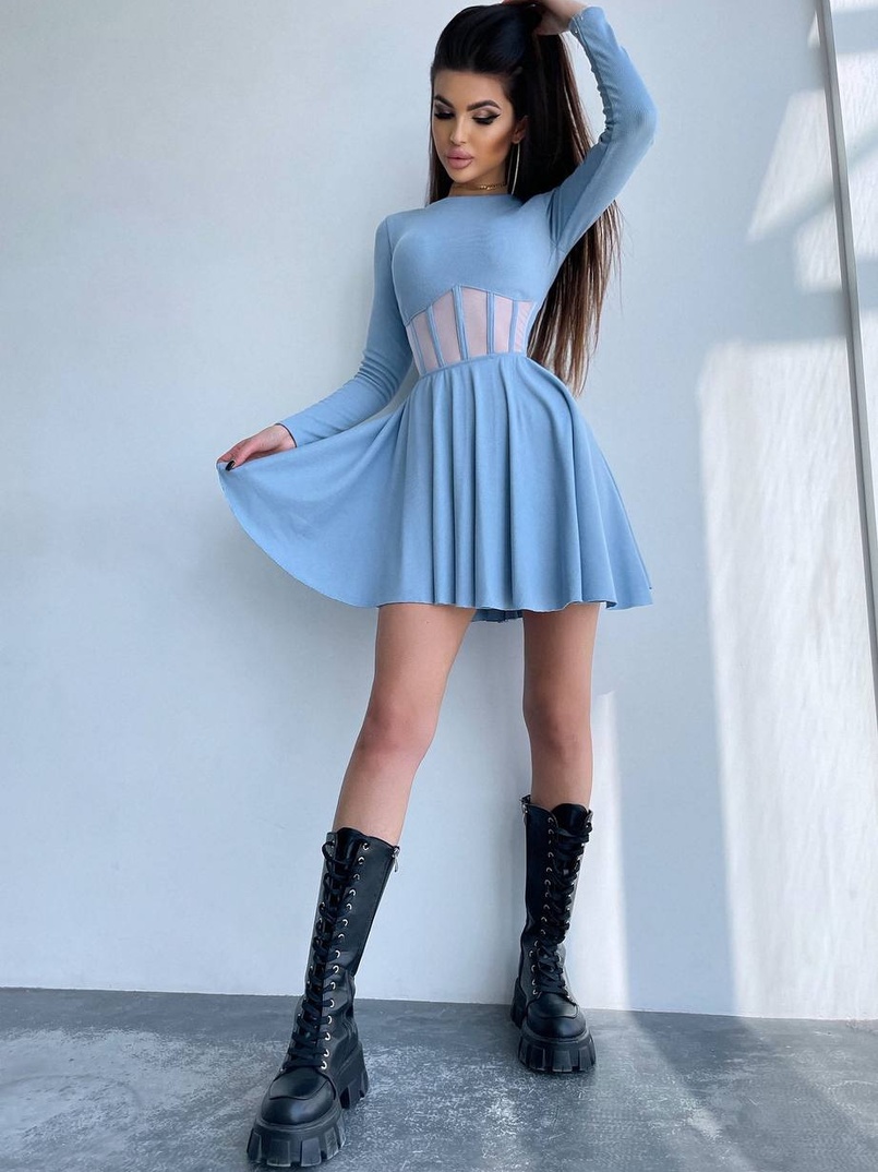 Приталена сукня з корсетною вставкою та спідницею-сонцем Приталена сукня з корсетною вставкою та спідницею-сонцем | PUSHKA SHOP