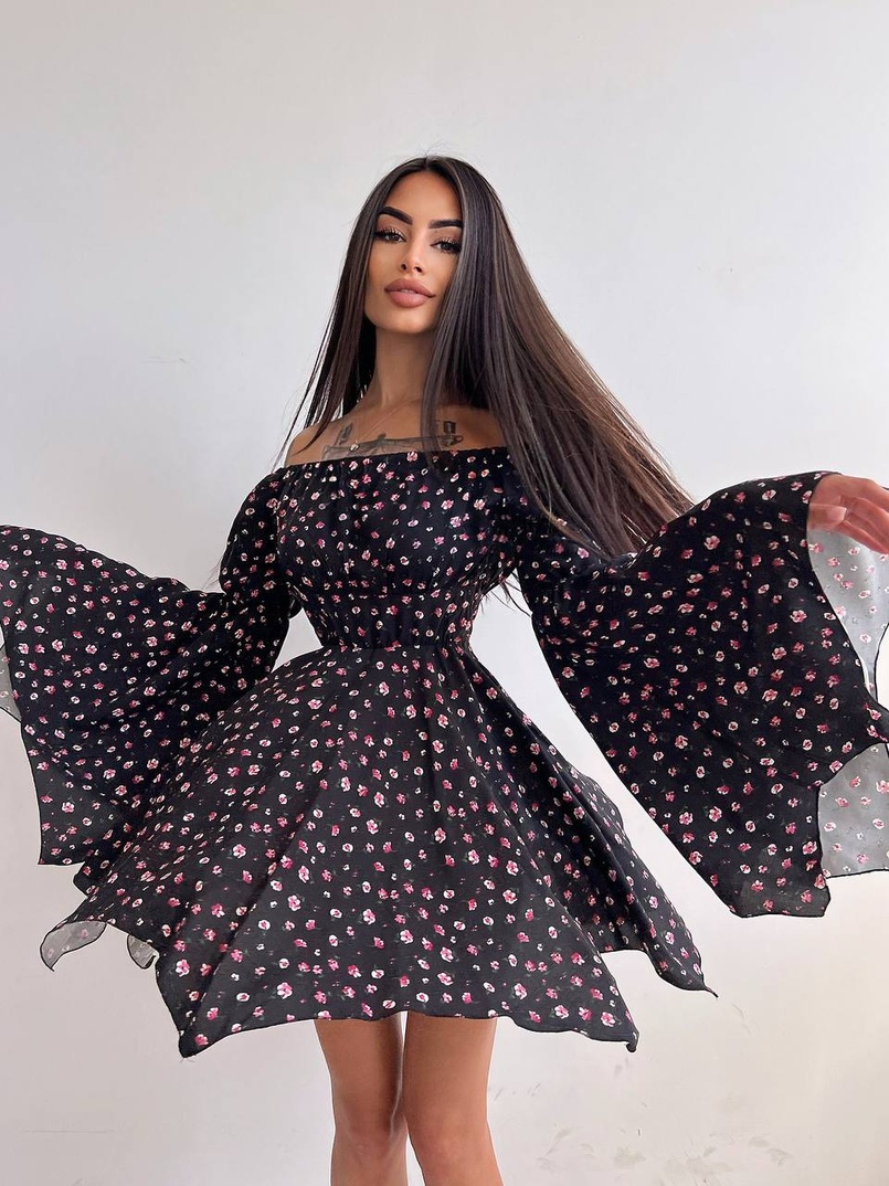 Сукня асиметричного крою з розкльошеними рукавами + корсет декорований стразами Ручна робота | PUSHKA SHOP