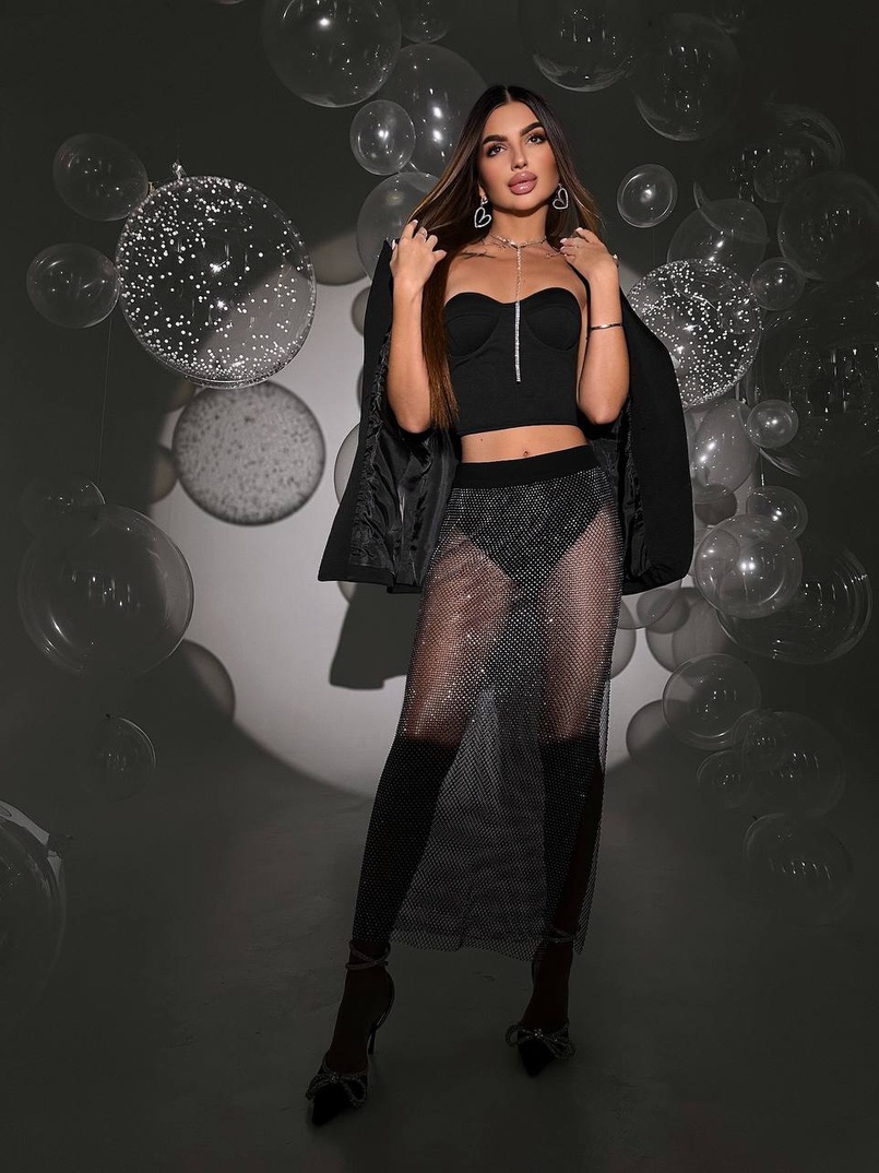 Комплект: піджак + корсет бюстьє + спідниця зі стразами Комплект: піджак + корсет бюстьє + спідниця зі стразами | PUSHKA SHOP