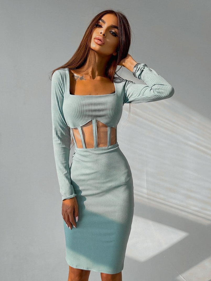 Приталенное платье с корсетной вставкой и юбкой-карандашом Приталенное платье с корсетной вставкой и юбкой-карандашом | PUSHKA SHOP