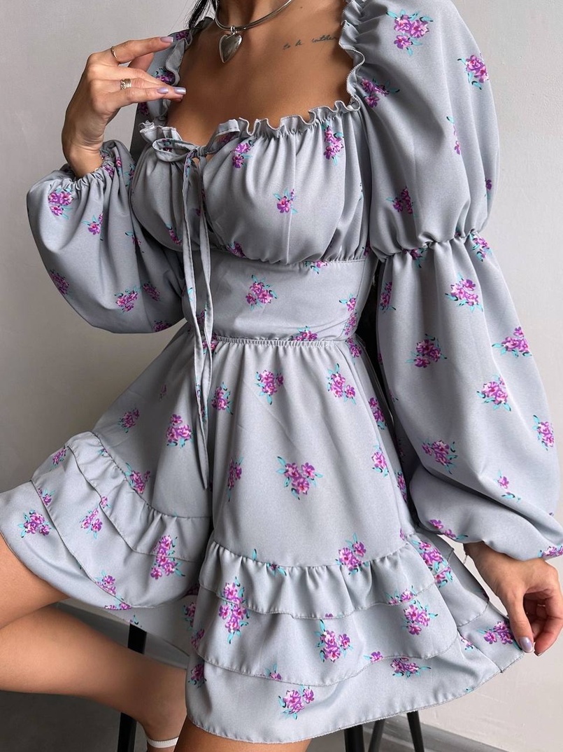 Сукня з квітковим принтом з воланами на ґудзиках  Сукня з квітковим принтом з воланами на ґудзиках  | PUSHKA SHOP