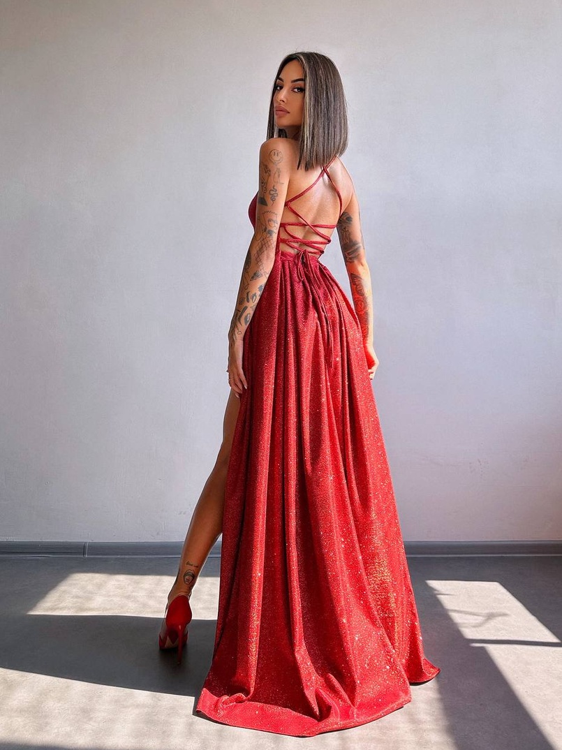 Сяюча сукня максі зі шнурівкою на спинці Сяюча сукня максі зі шнурівкою на спинці | PUSHKA SHOP