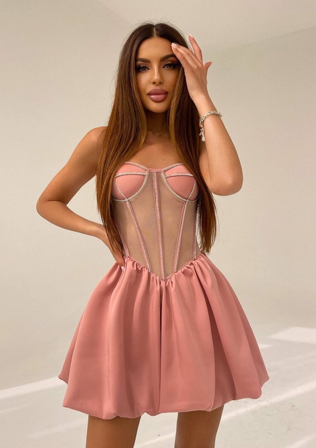 Сукня з чашечками та елементами корсету декорована стразами  | PUSHKA SHOP