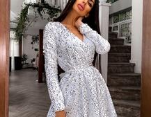 Платье с пайетками и запахом на груди | PUSHKA SHOP