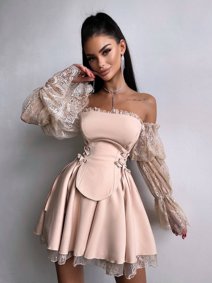 Сукня з корсетом декорована мереживом  | PUSHKA SHOP