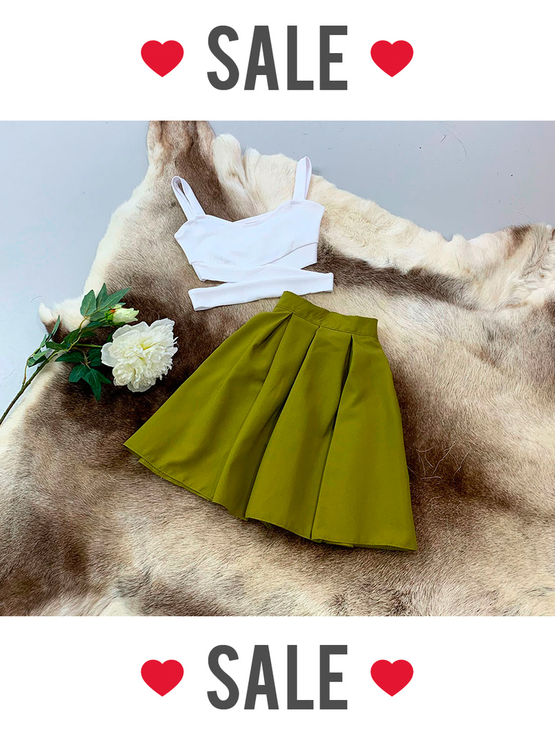 Юбка мини в складку цвета хаки  Юбка мини в складку цвета хаки  | PUSHKA SHOP