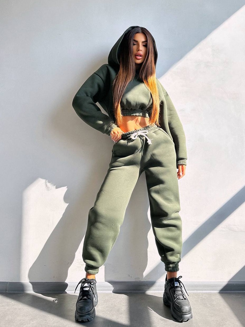 Базовий костюм на флісі з об'ємними капюшоном | PUSHKA SHOP