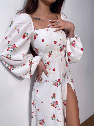 Квіткова сукня-міді зі шнурівкою на спинці та розрізом на ніжці | PUSHKA SHOP