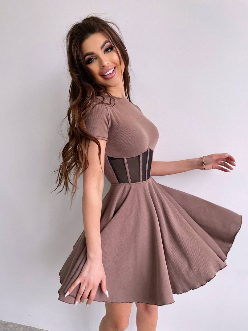 Сукня-міні  з елементами корсету  та спідницею солнцем | PUSHKA SHOP