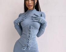 Комплект: трикотажне плаття-міні + корсет + рукавички | PUSHKA SHOP