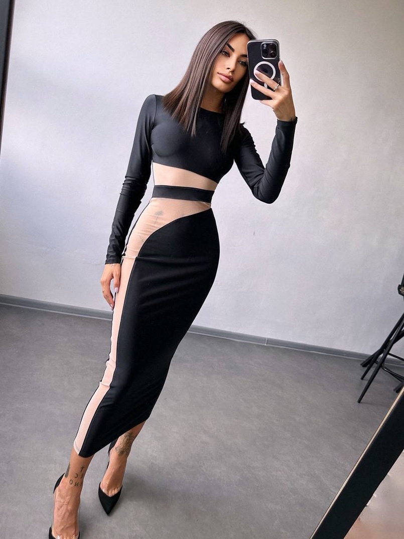 Сукня міді  із вставками сітки  | PUSHKA SHOP