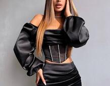 Комплект: корсет, декорований стразами   + спідниця міні з драпіруванням  | PUSHKA SHOP