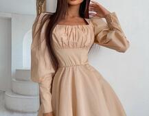 Платье с объемными рукавами из хлопка Платье с объемными рукавами из хлопка | PUSHKA SHOP