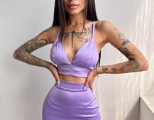 Комплект: топ с чашечками + юбка, декорированным бахромой из страз  | PUSHKA SHOP