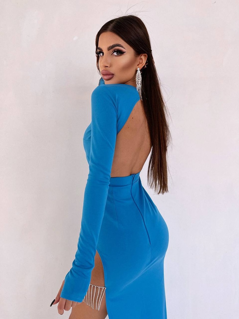 Сукня з розрізом, декорована бахромою зі страз | PUSHKA SHOP