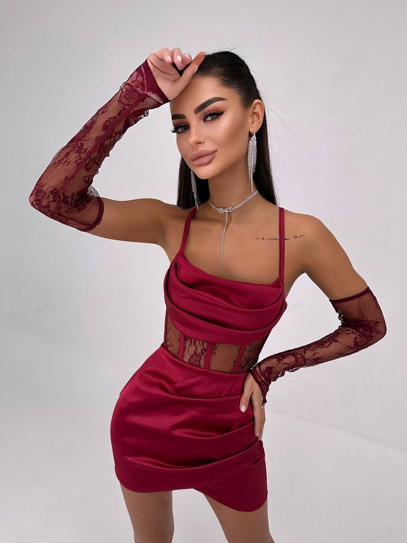 Комплект: корсет, декорований мереживом   + рукавички+ спідниця міні з драпіруванням   | PUSHKA SHOP