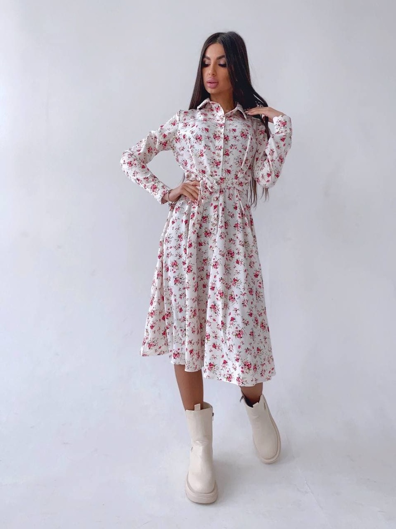Цветочное платье-рубашка на пуговицах | PUSHKA SHOP