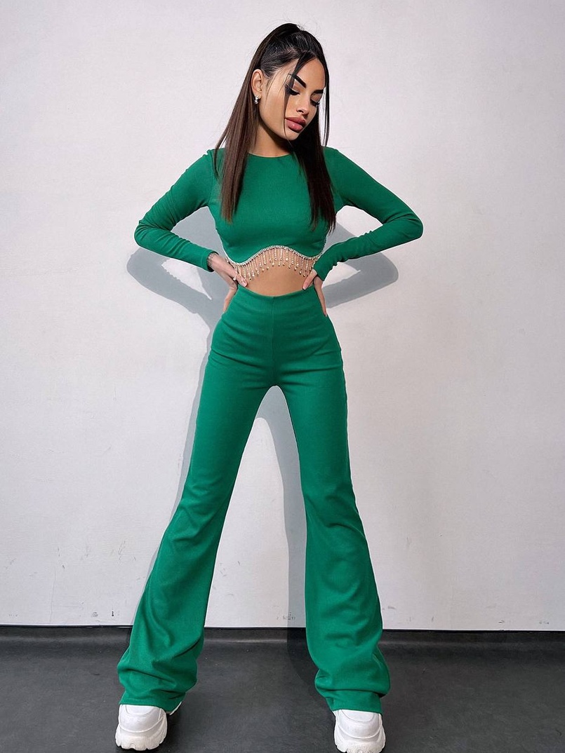 Комплект : штани кльош і топ , декорований бахромою зі страз Ручна робота | PUSHKA SHOP