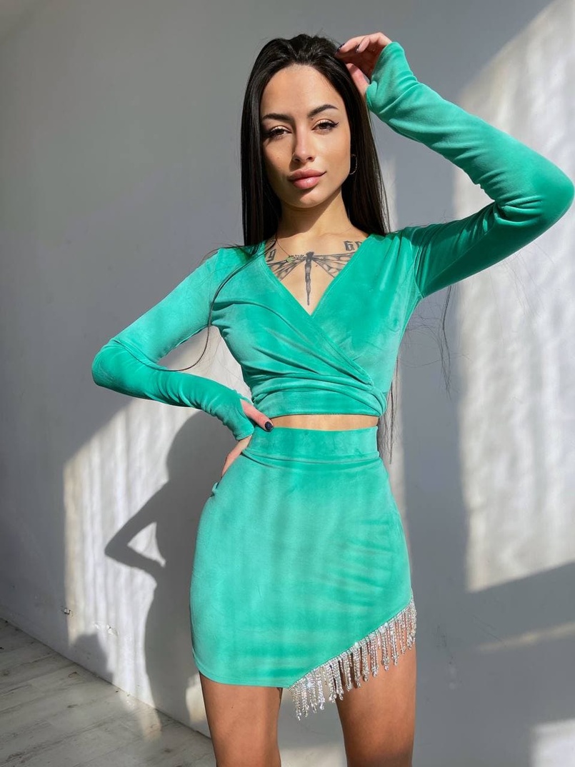 Оксамитовий комплект, декорований бахромою зі страз | PUSHKA SHOP