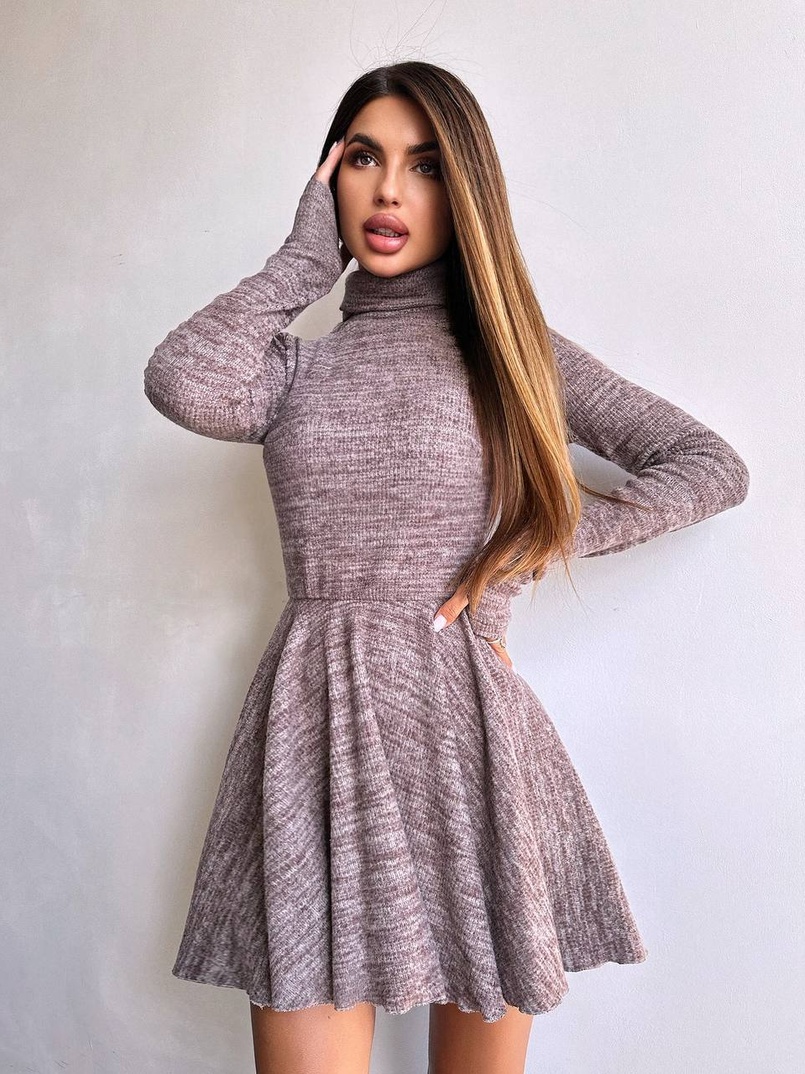 Трикотажна сукня міні із спідницею сонцем     | PUSHKA SHOP