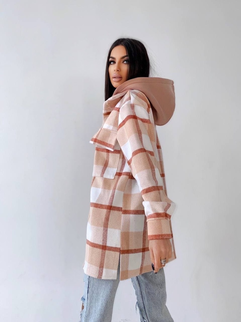 Кашемировая рубашка в клетку с капюшоном Кашемировая рубашка в клетку с капюшоном | PUSHKA SHOP