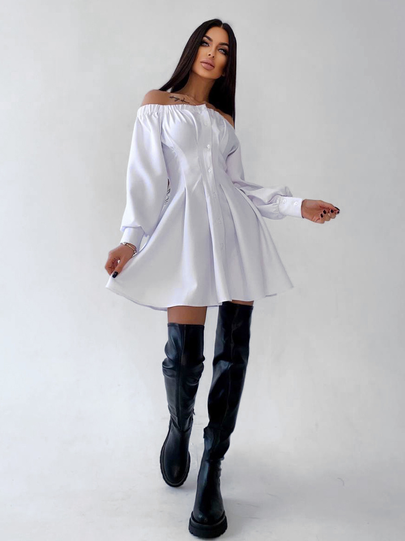 Приталенное платье-рубашка на плечиках с корсетом из эко-кожи Приталенное платье-рубашка на плечиках с корсетом из эко-кожи | PUSHKA SHOP