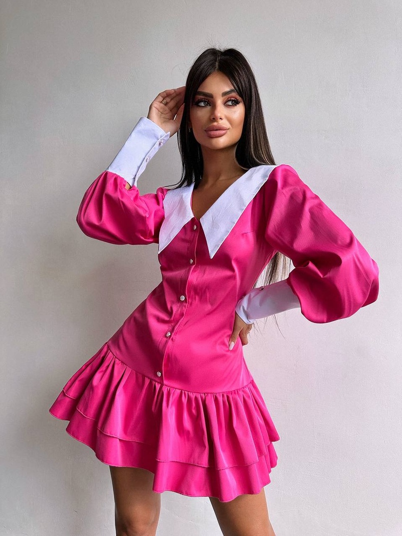 Котонова сукня з рюшами на гудзиках зі шнурівкою на спинці | PUSHKA SHOP